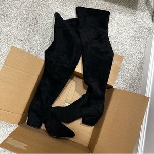 NWOT Good Night Macaroon Black Over The Knee Suede Leather Boots size 6